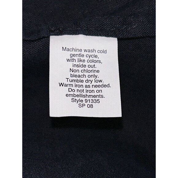 J. Crew Vintage Closet Sz 12 Navy Blue Peasant Blouse 100% Linen Sequins EUC - Picture 9 of 9